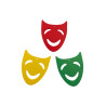 Houten maskers - Rood-Geel-Groen - 9x11cm