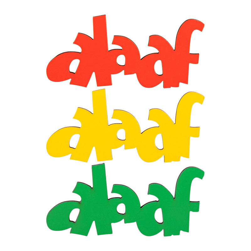 Tekst Alaaf set in hout rood/geel/groen