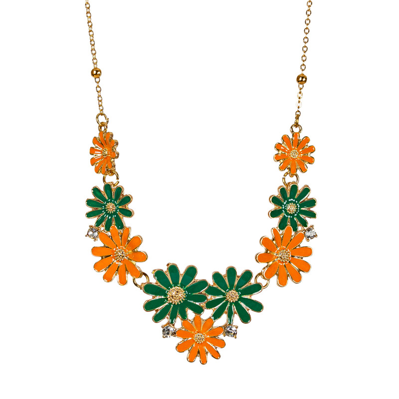Ketting bloemetjes Oranje/Groen
