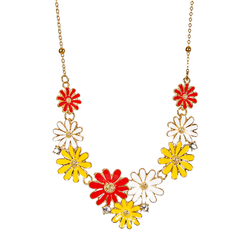 Ketting bloemetjes Rood/Wit/Geel