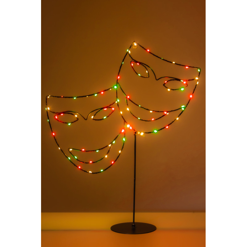 Masker Decoratie op standaard | Met LED Verlichting | Rood - Geel - Groen | 72 lamps | Carnaval | 40 x 50 cm