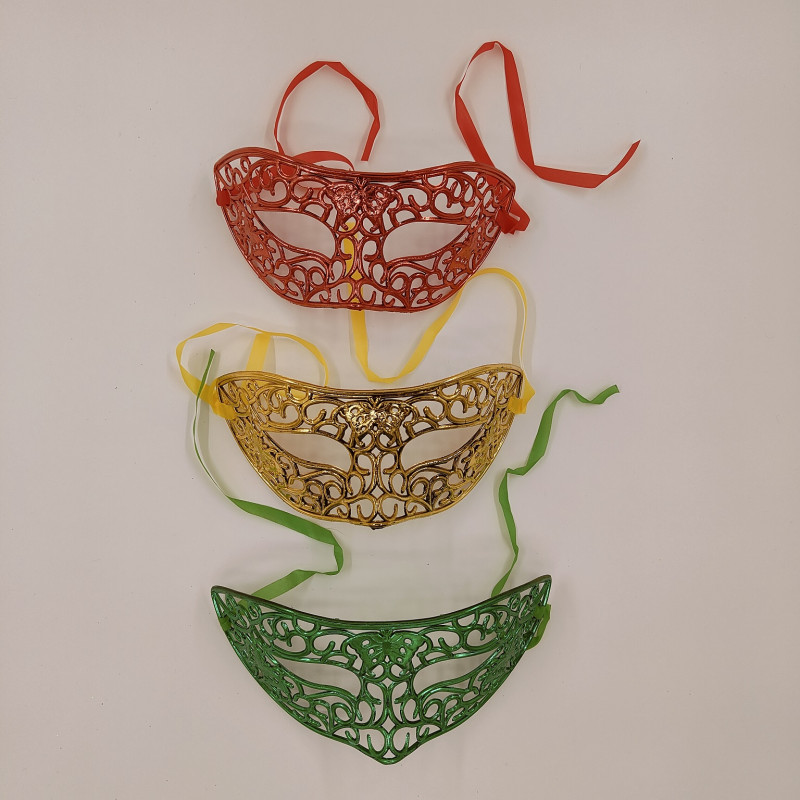 Venetiaans Masker - Metallic | Set van van 3 | Rood - Geel - Groen | 18 x 9 cm