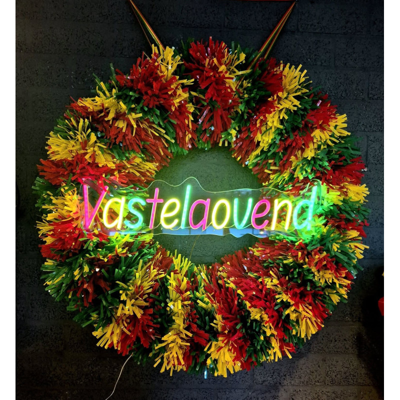 Grote Carnavals krans met Neon LED verlichting - Vastelaovend - 80 cm