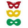 Houten maskertjes - decoratie rood/geel/groen