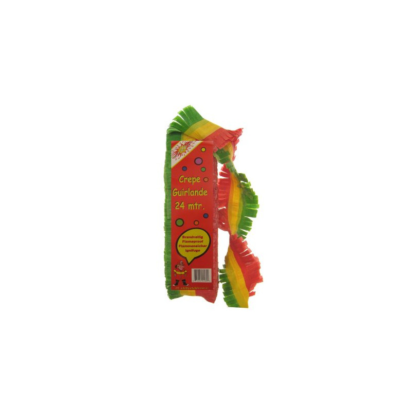 Crepe guirlande brandveilig - Rood-Geel-Groen - 24 meter